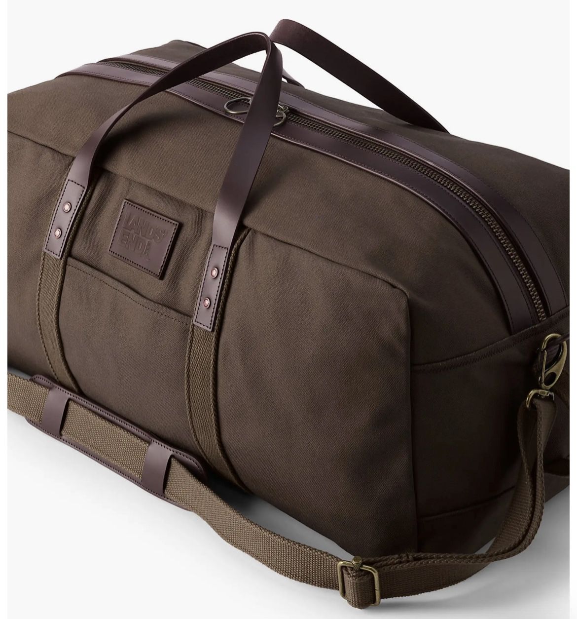New LANDS END Waxed Canvas Duffel Bag BROWN