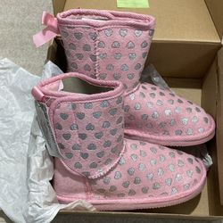 NEW Girl’s Arctic Paw Pink Faux Suede Silver Stars Winter Boots - Size 1