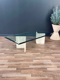 Mid-Century Modern Travertine Stone & Glass Coffee Table, c.1970’s - Delivery Available