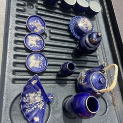 Japanese Tea Set Cobalt Blue Porcelain Interpur