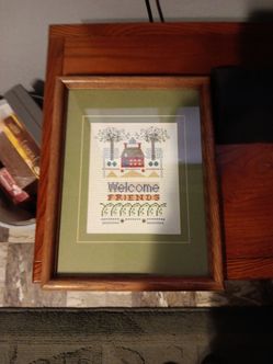 Framed Cross Stitch Welcome Friends Wall Art