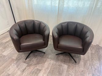 Pair of CORT Wentworth Brown Swivel Accent Chairs