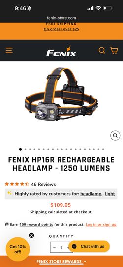 FENIX HP16R RECHARGEABLE HEADLAMP - 1250 LUMENS
