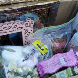 Box Of Picture Frames And Craft Supplies *New*