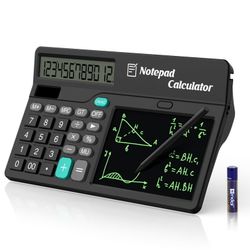 Tugau Calculators Desktop with Notepad 6 Inch Writing Tablet,12 Digits Large Display, Touch Comfortable Calculator Big Buttons, Support Solar and Batt