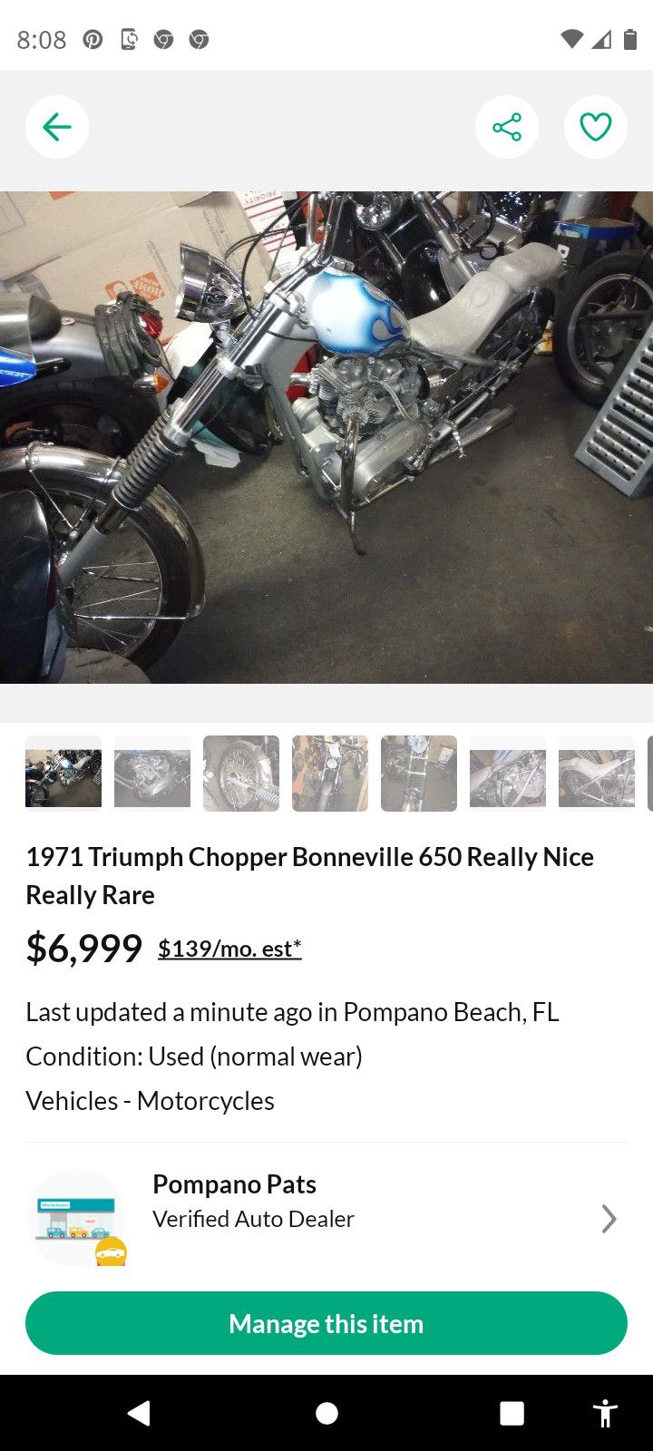 1971 Triumph Bonneville 650cc Possible Finance Built Well