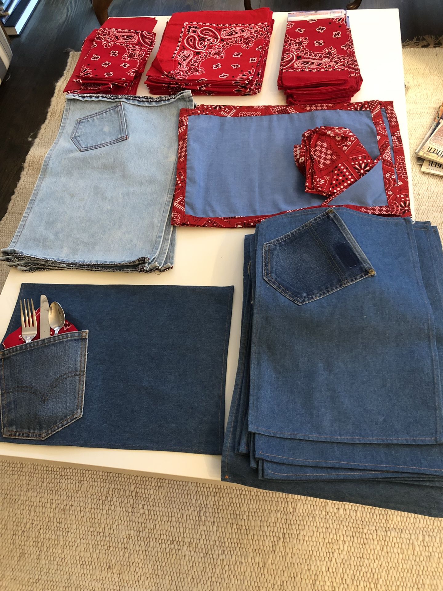 40 denim placemats and bandana napkins