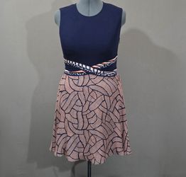 Diane von Furstenberg Silk Blend Fit & Flare Dress Women’s 14 Navy Pink Cocktail