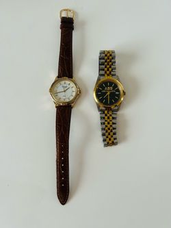 Vintage 1990's TwoTone Quartz LOT 2 Mens watch ABB Vetco Gray logo Needs Battery