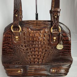 BRAHMIN Tri-Textured Honeycomb Croc Embossed Leather shoulder bag. 