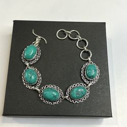 925 Sterling Silver handmade natural Malachite ladies bracelet size 7 1/4” 