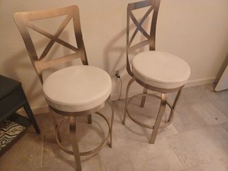 2 Custom Made Bar Stools. White Leather. 