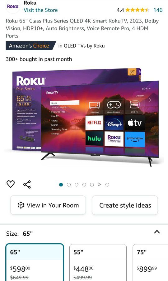 Roku 65" Class Plus Series 4k Smart TV Hdr10+ 