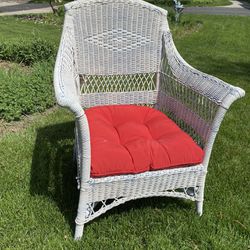 Wicker Chair With Red Seat Cushion