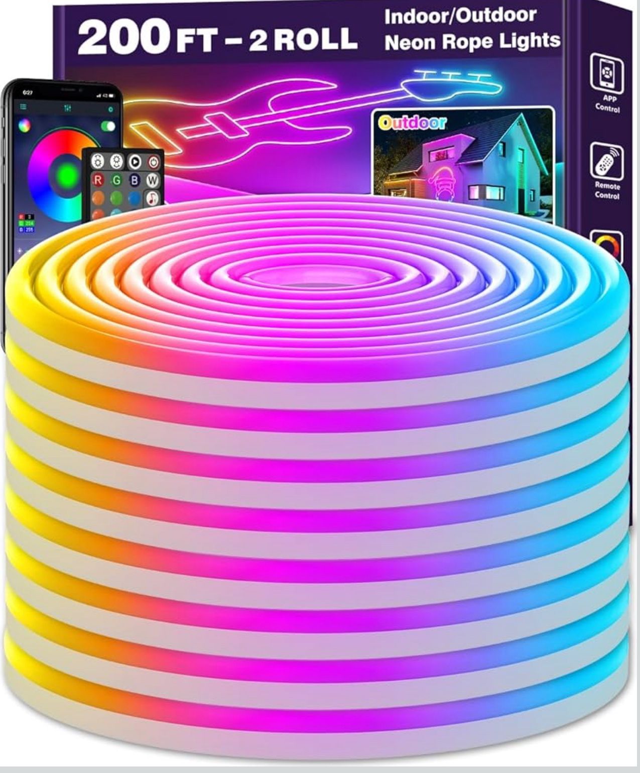 200Ft Neon Rope Lights,Flexible Led Rope Lights Control with App/Remote