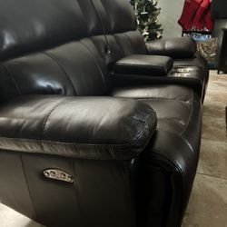 Brand New Genuine Leather Power Reclining Sofa and Manual Reclining Chair