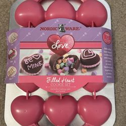 Nordic Ware Filled Heart Cookie Tray Set Valentines Day Brand New 