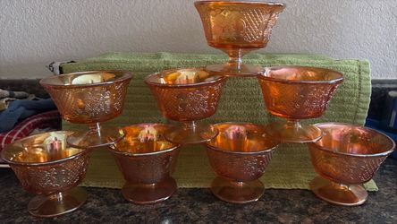 8 Marigold Federal Normandie Carnival sherbet glasses