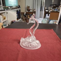 Cristal D'Arques Lead Crystal Seahorse Figurine, Clear & Frosted Crystal Glass Sculpture Made In France 6"H X 4.75"W