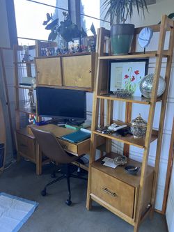Three Piece Desk And Shelving Unit