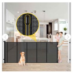 Enhanced 42” Extra Tall & 80” Wide Retractable Baby Gates with Rods to Prevent Crawling Through, Extra Tall Pet Gate for Large Openings Indoor Long Me