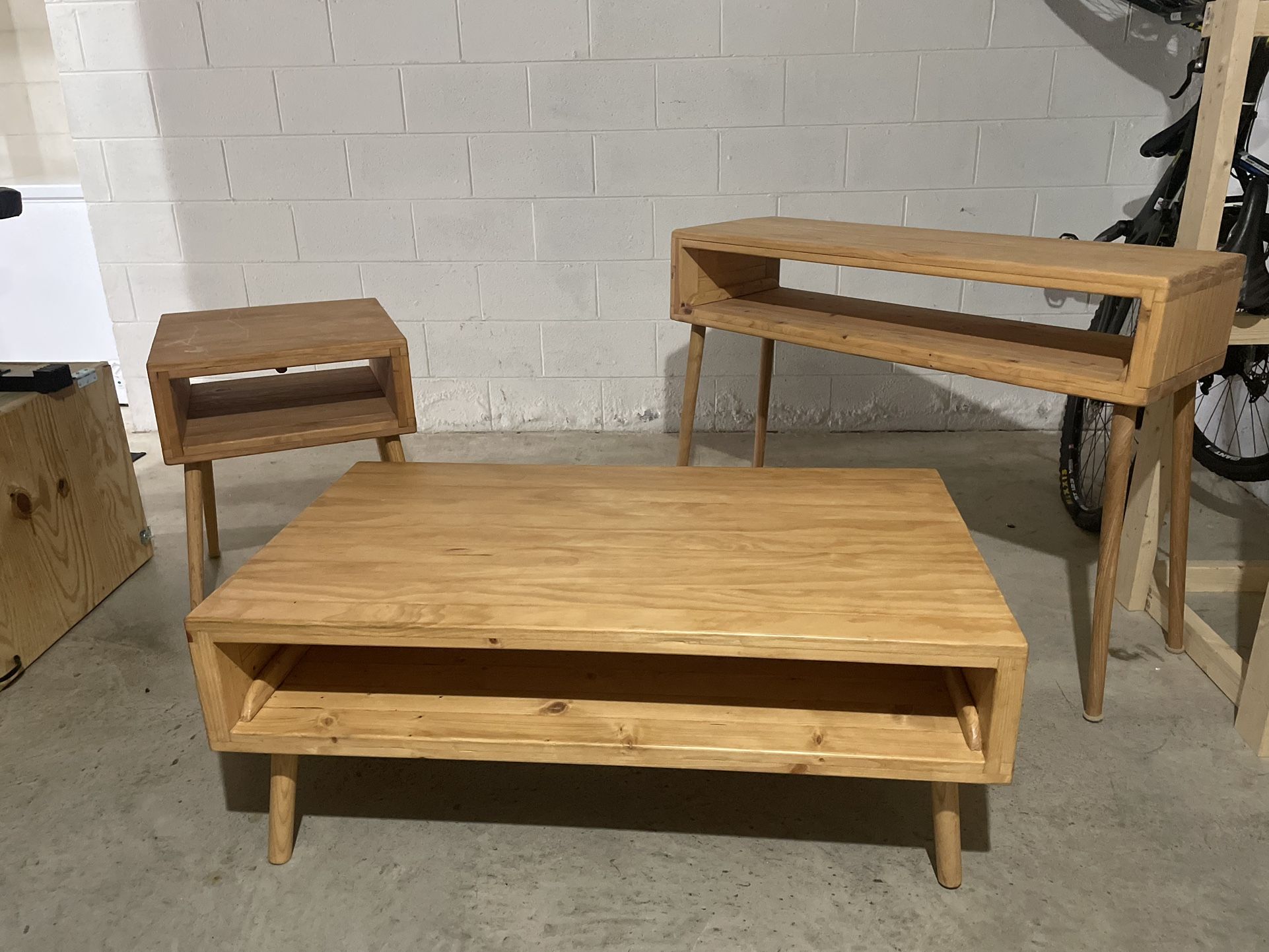 Matching Handmade solid Wood Coffee Table, End Table, And Console Table