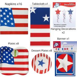 Patriotic Party Supplies Set – Includes Plates, Napkins, Tablecloth, & More