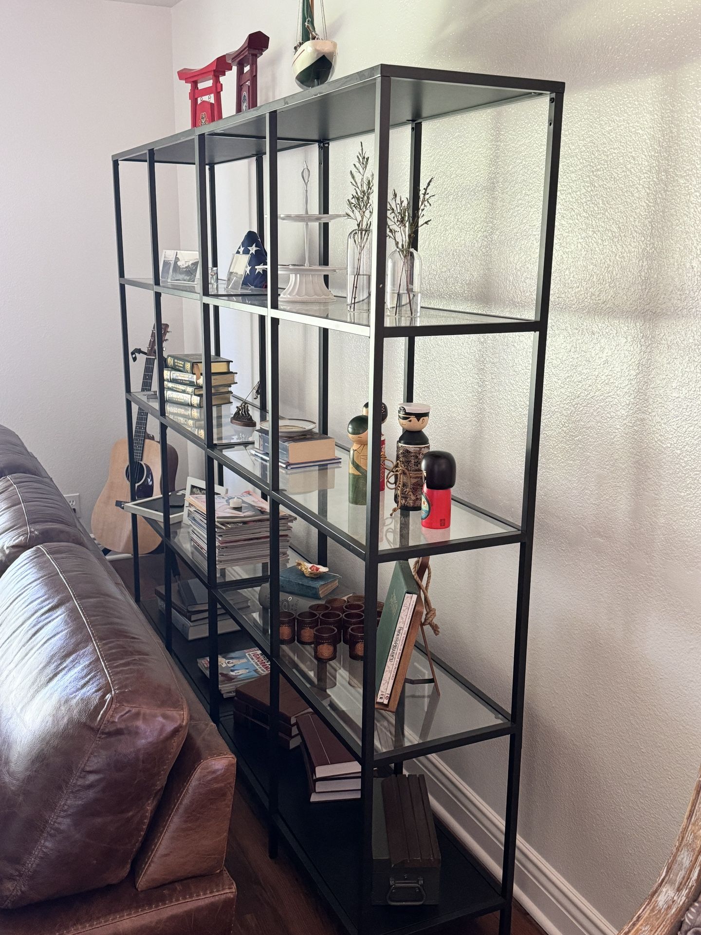 Glass bookshelves x2