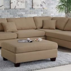 Brand New Light Brown Sectional Sofa w Ottoman 