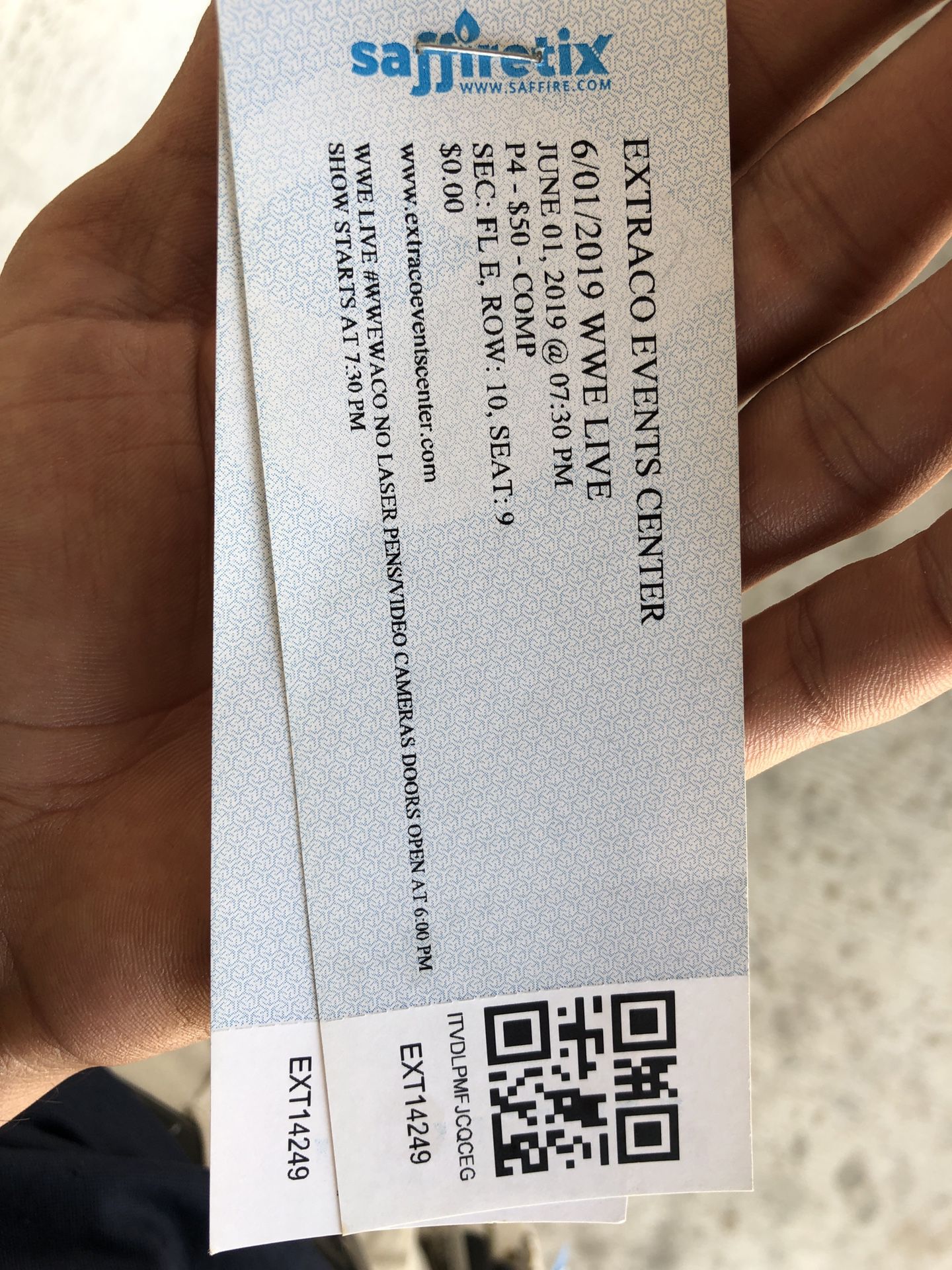 WWE tickets for tonight’s event
