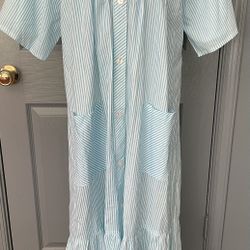 Anthony Richards Vintage Cotton Blend Blue/white Striped Flare Long Nightgown.