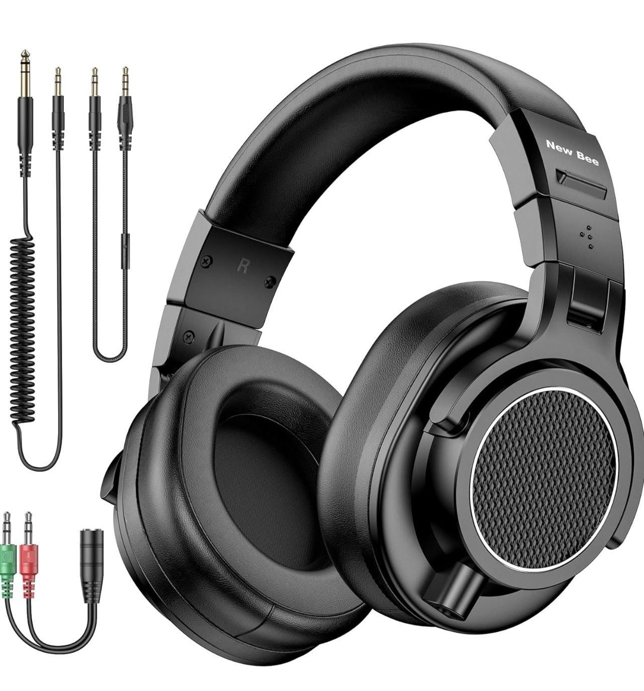 Wired Over Ear Headphones, Studio Headphones with 50mm Drivers and 6.35mm & 3.5mm Jack DJ Headphones for Studio Monitor & Mixing DJ Guitar AMP Podcast