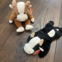 Lot Of 2 TY Beanie Baby Cows 