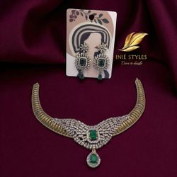 Stunning American Diamond Necklace Stone  Set With Elegant Earrings 