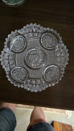 Antique American Brilliant Cut Glass candy bowl Sawtooth Scalloped Pinwheels