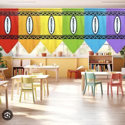 6 Pcs Classroom Rainbow Curtains Decorations Back to School Colorful Crayon Curtains Classroom Supplies First Day of School Crayon Shaped Decors for K