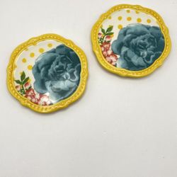 Pioneer Woman Stoneware Floral Blossom Coasters with Cork Bottoms Set of 2