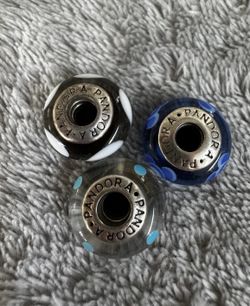 Authentic Pandora .925 ALE Murano Glass Charms 3 Retired Blue & Polka Dot Beads