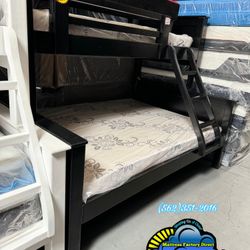 Twin Full Black Bunk Bed Litera Nueva Con Colchones 