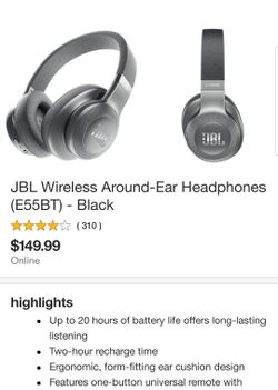 JBL e55bt wireless headphones