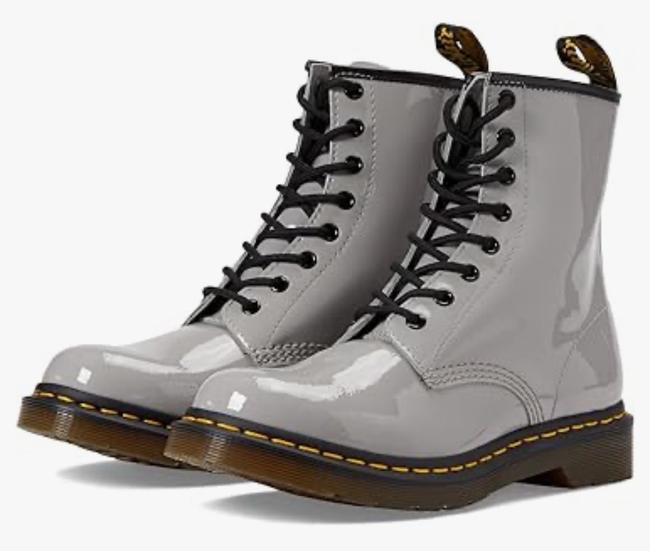 New Dr. Martens Gray Patent (Lamper) Leather 8 Hole Lace Up Boots (Style 1460), Size 7 