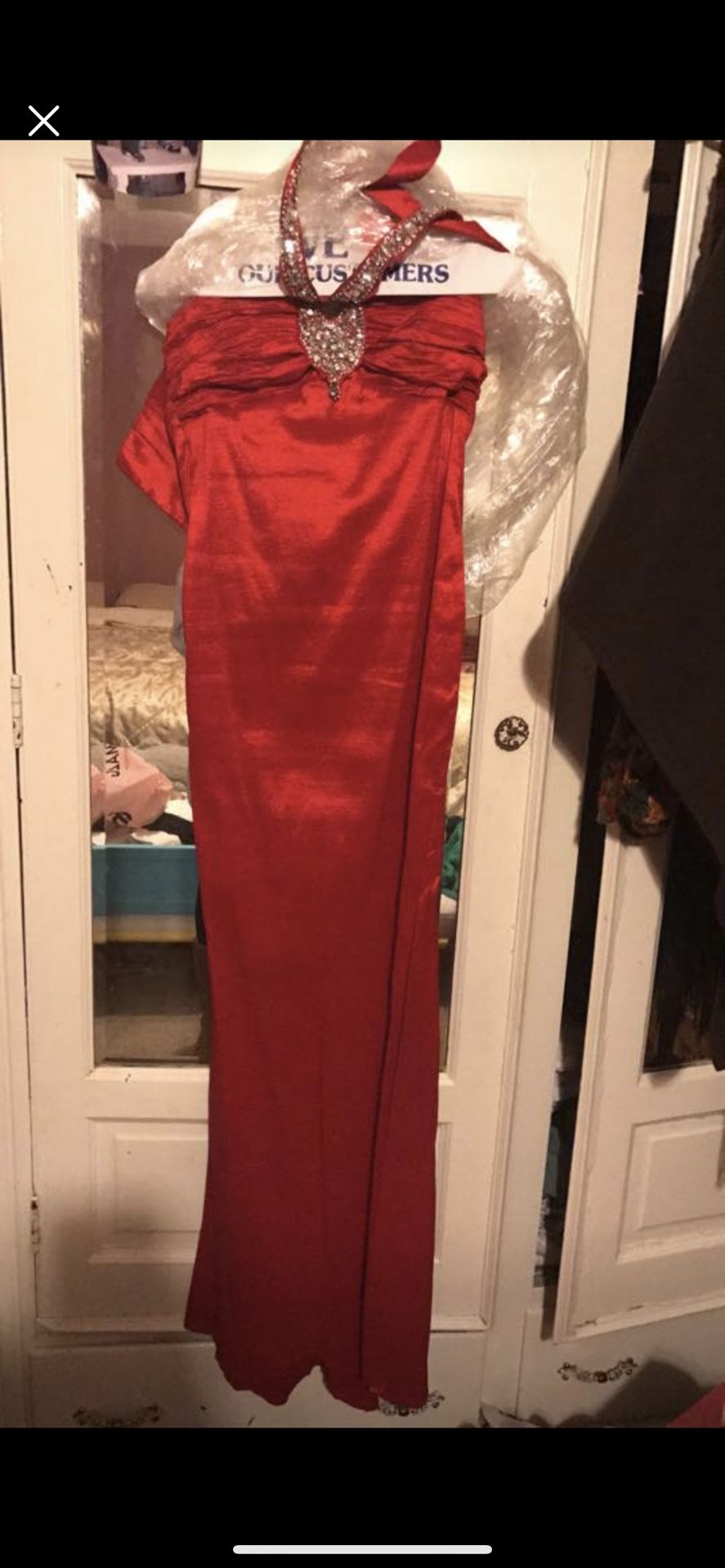 Red mermaid fit prom dress