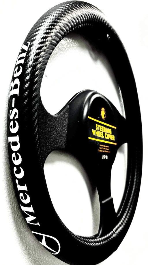 UNIVERSAL STEERING WHEEL COVER WITH LOGO (MERCEDES) - MICROFIBER & PU LEATHER.