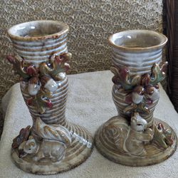 Pretty Ceramic Squirrel Candle Holders 