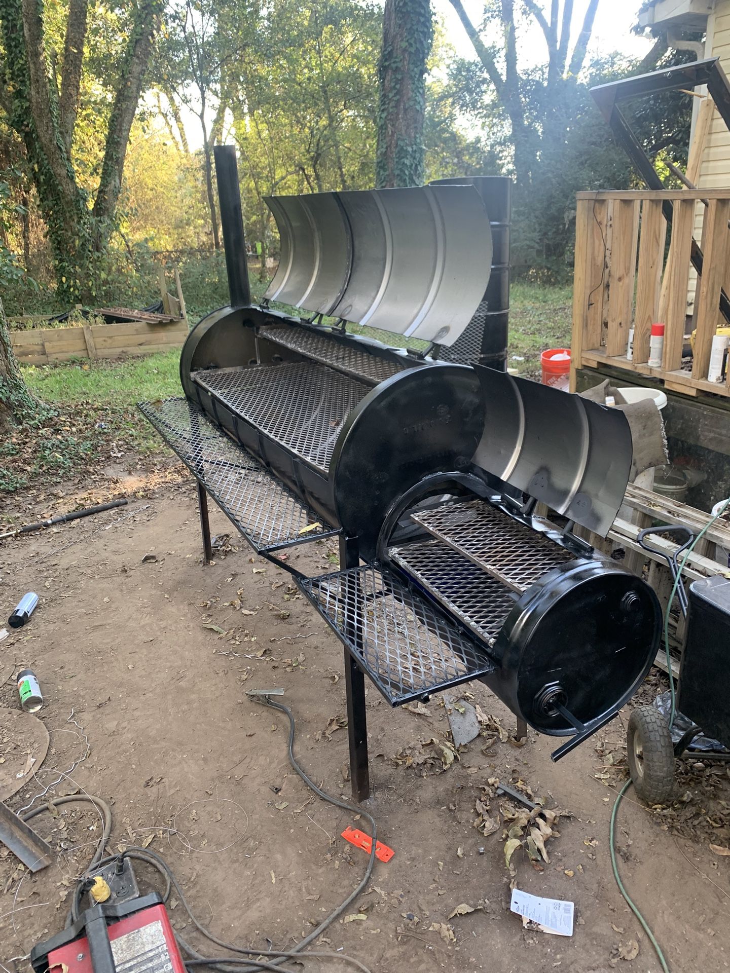 Double Barrel & Rack with Offset Smoker 