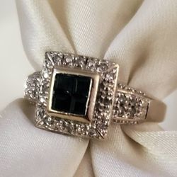 14K Blue Sapphire Diamond Ring - 6-6.25