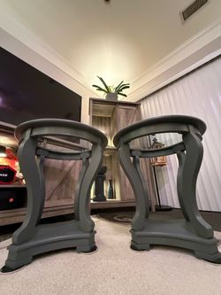 Deep Sage Glass Top Tables (Refinished)