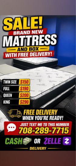 Huge sale for Mattress And Box Twin size #mattress and box 150.$ full 190$ Queen 200$ king 290$. free delivery free set up 708….289…7715… cash or Zell