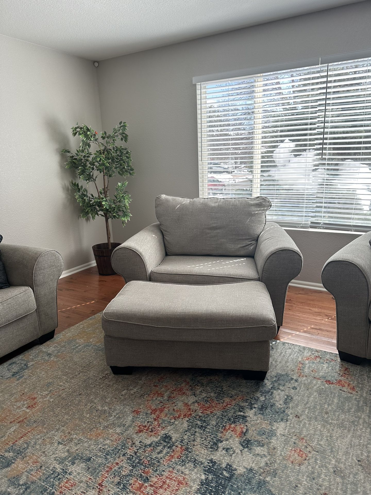 Grey Chair With Ottoman 