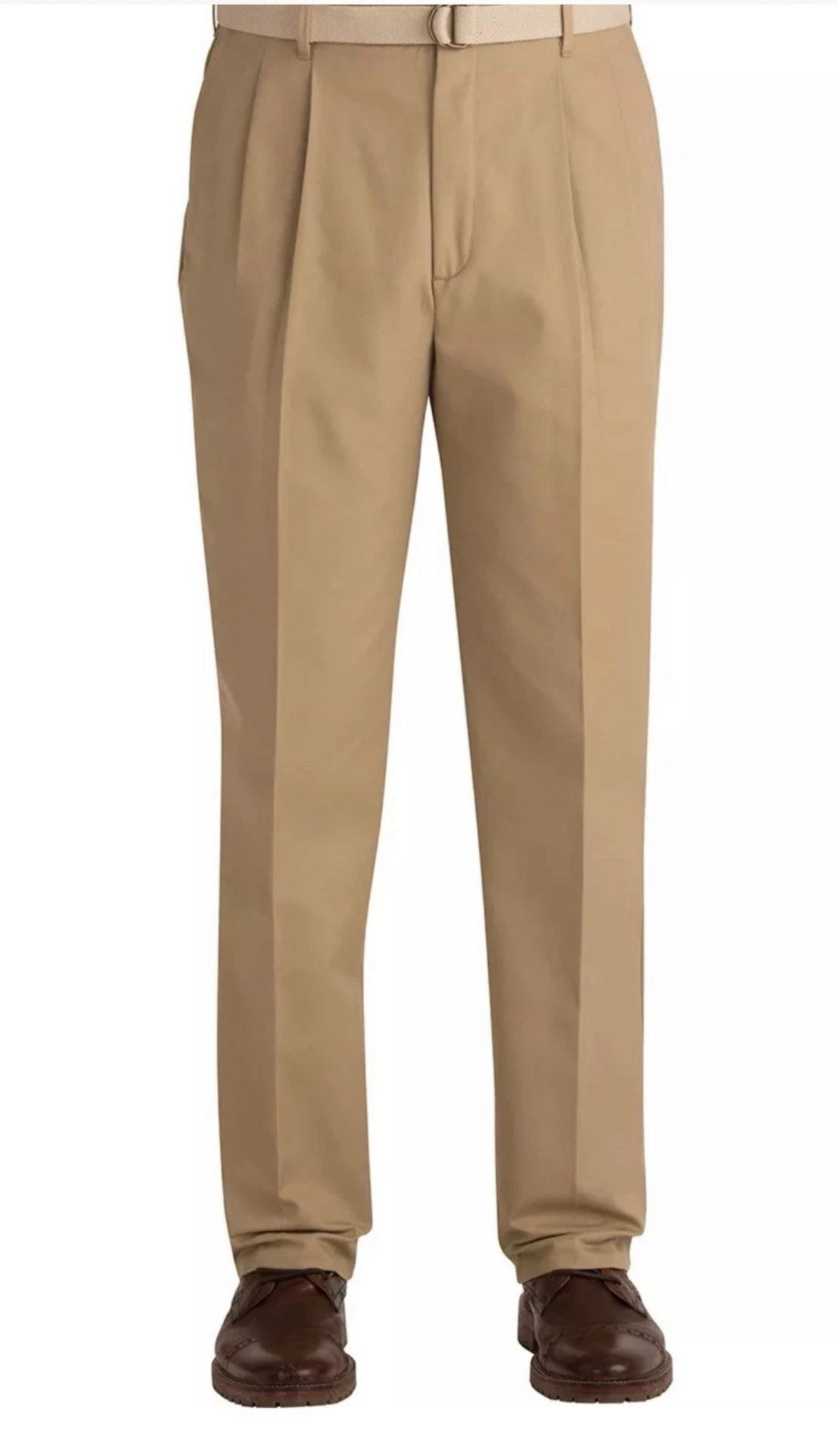 Edwards Men's Style #2610 Khaki Chino Pleated Front Pants SIze 36 UR Hemmed 32”
